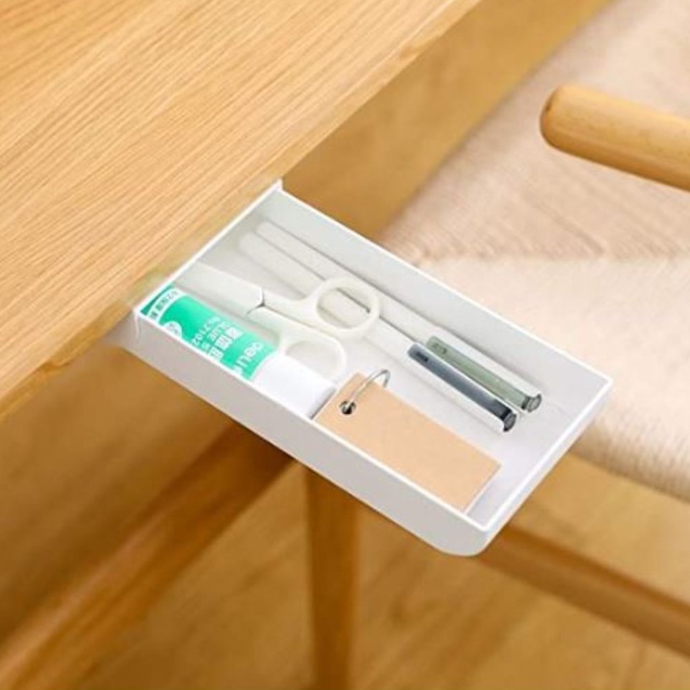 White Desk Drawer 2 pack - Self Adhesive Pencil Tray - Accessory Organiz…